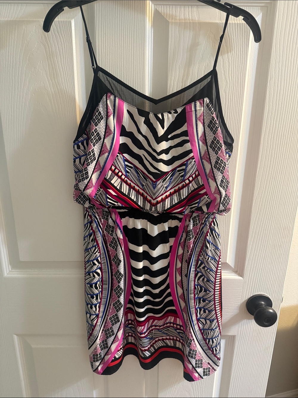 Express Zebra & Geometric Print Mini Dress in Black, White & Pink